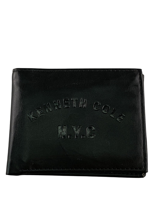 Kenneth Cole Reaction Wallet Mens Black Bifold ID Window NYC Embossed Card Slots
