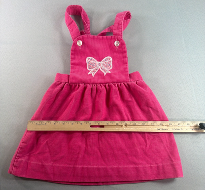 Girls Pink Corduroy Jumper Dress Bow Applique Overall Pinafore Toddler Cute