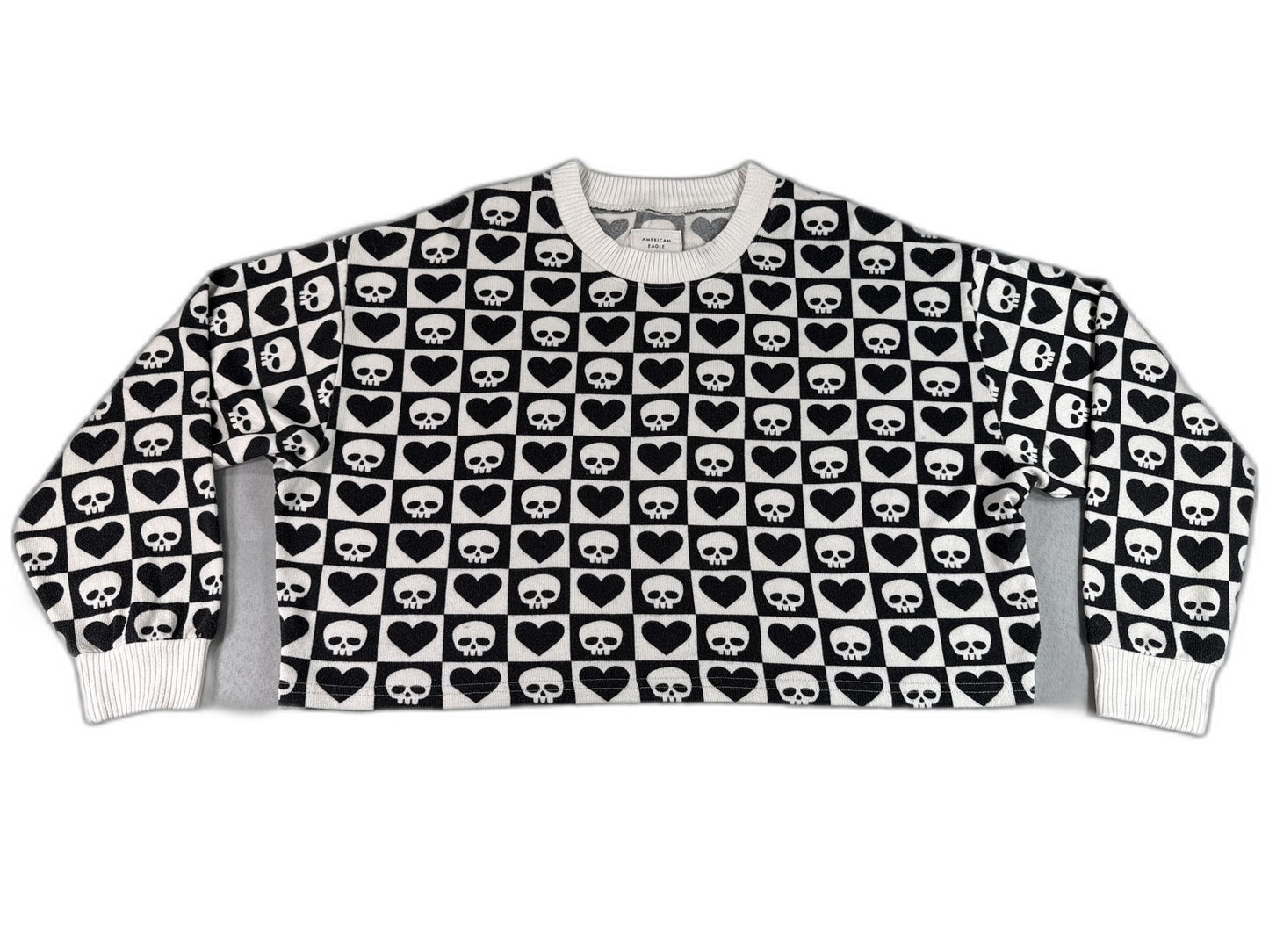 American Eagle Skull Kawaii Sweater M Black White Polyester Elastane Pullover