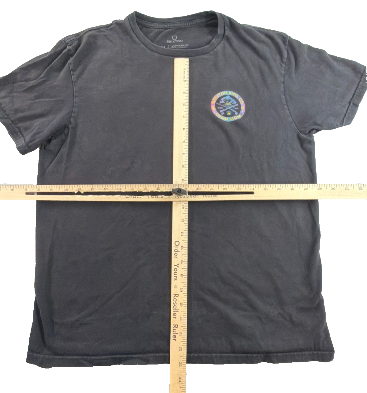 Brixton MFG Co Camp Mode Black Washed Fishing Camping Rainbow Graphic Tee Med