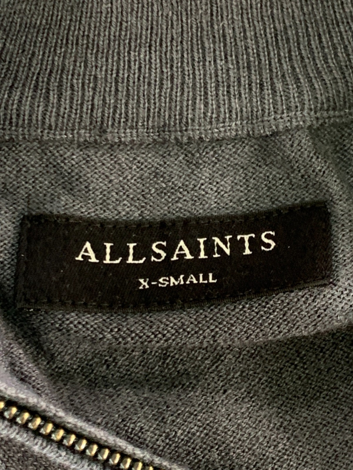 AllSaints Kilburn Zip Funnel Neck Ramskull Sweater Men XS Gray Wool Blend MK112
