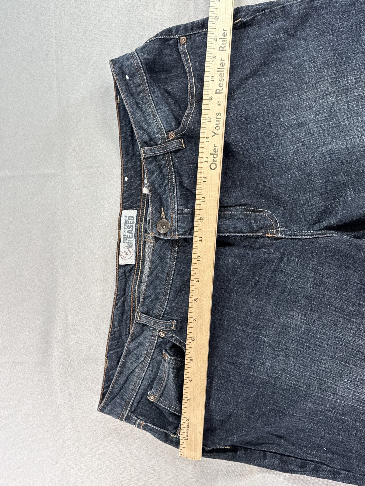 EASED Dark Straight Leg Jeans 26 Blue Cotton Spandex Designer Luxury Mexico