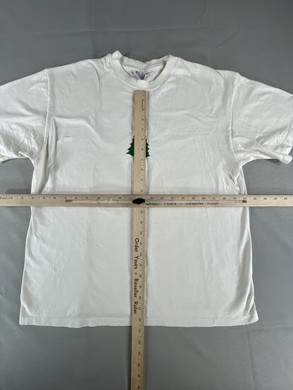 Vintage Hanes Shirt Mens Large White Christmas Tree Graphic Holiday 90s USA Made