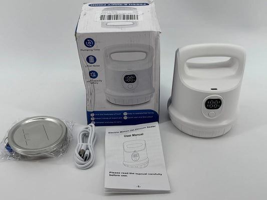 Electric Mason Jar Vacuum Sealer White USB Rechargeable Lid Kit Leak-Proof BPA-F