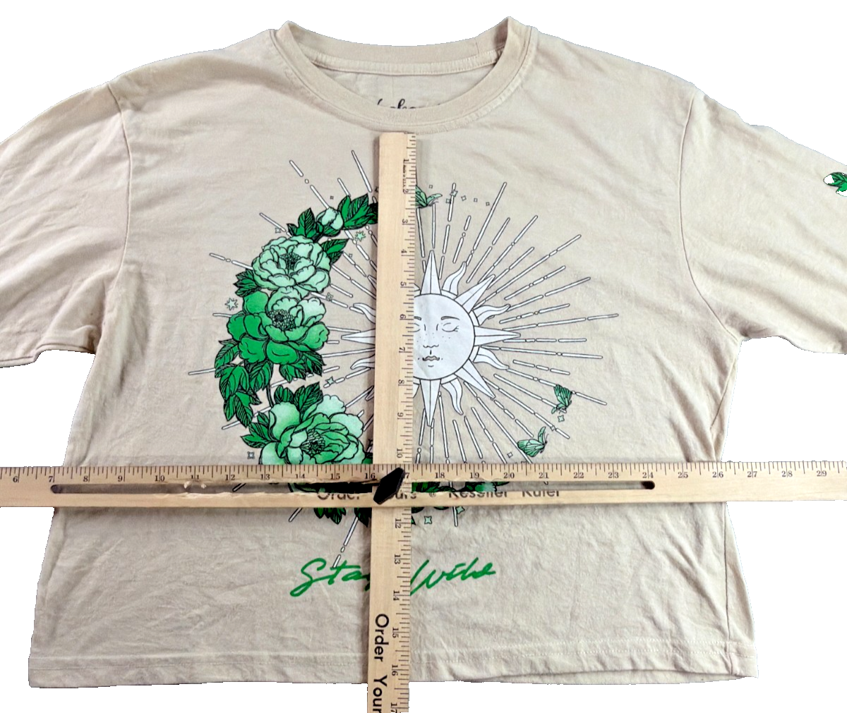 Weekend Warrior Women M Long Sleeve Tee Cream Stay Wild Sun Moon Floral Boho