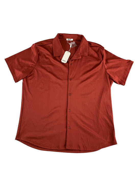 Coofandy Shirt Mens XL Red Short Sleeve Button Up Camp Collar Casual Lightweight