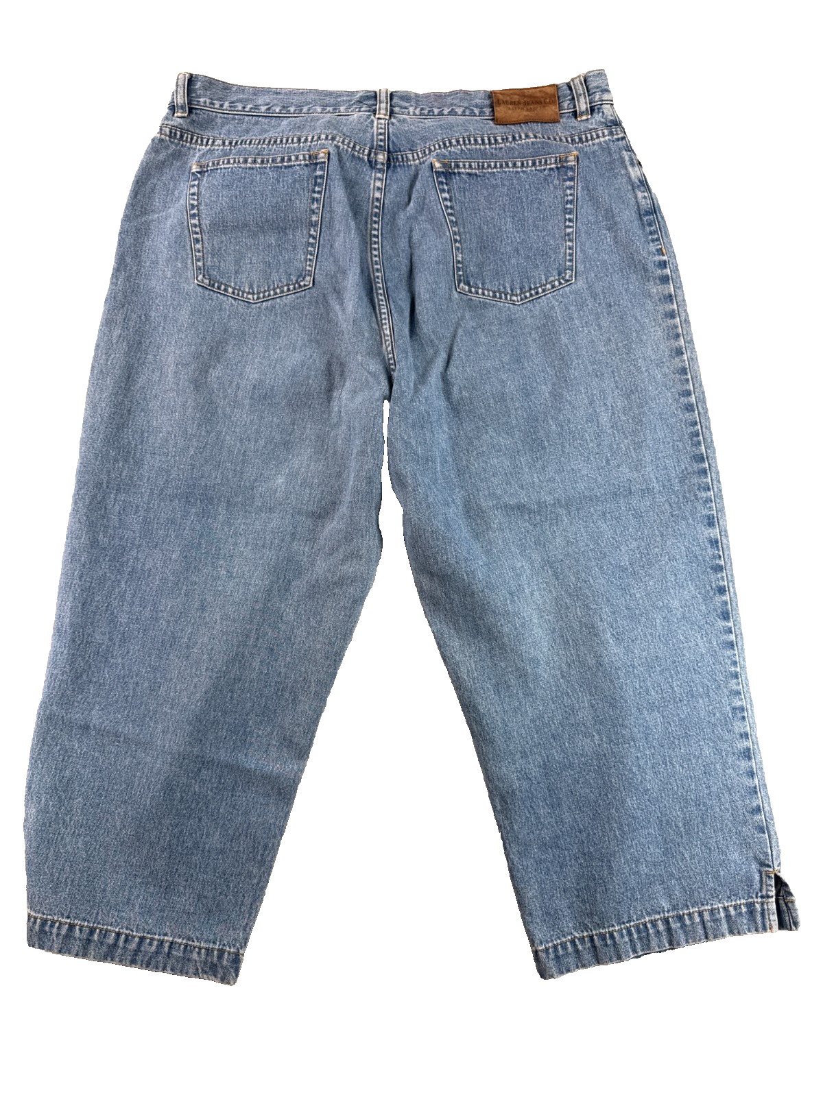 RALPH LAUREN JEANS 16 Womens Crop Capris Light Wash Blue Denim Side Slit Pants