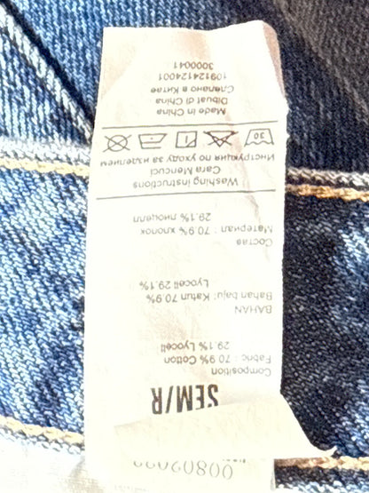 High Waist Wide Leg Jeans Womens S Baggy Frayed Hem Medium Wash Blue Denim SEMIR