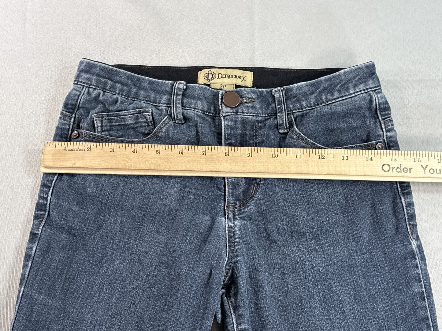 Democracy Jeans Womens 2P Blue Denim Tapered Stretch Classic Mid Rise Ab Cotton