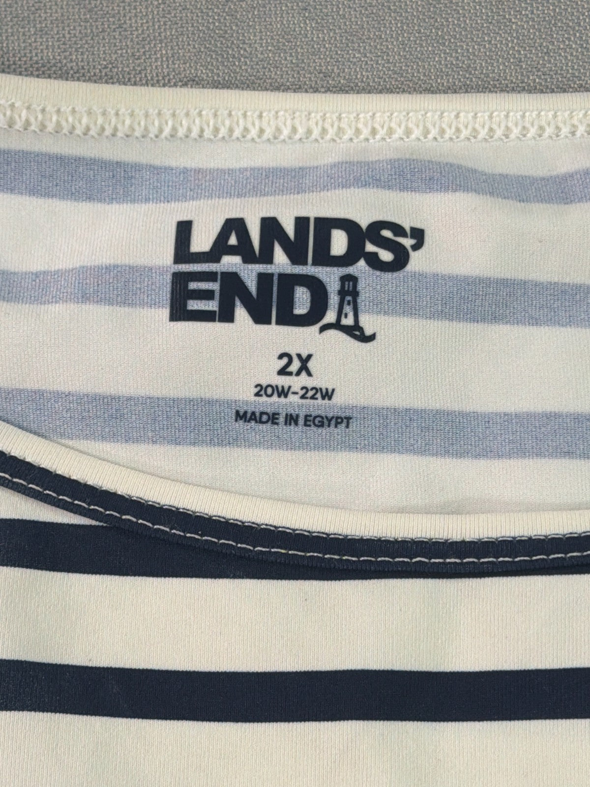 Lands End Striped Top Womens 2X Navy White Stretch Short Sleeve Casual Tee