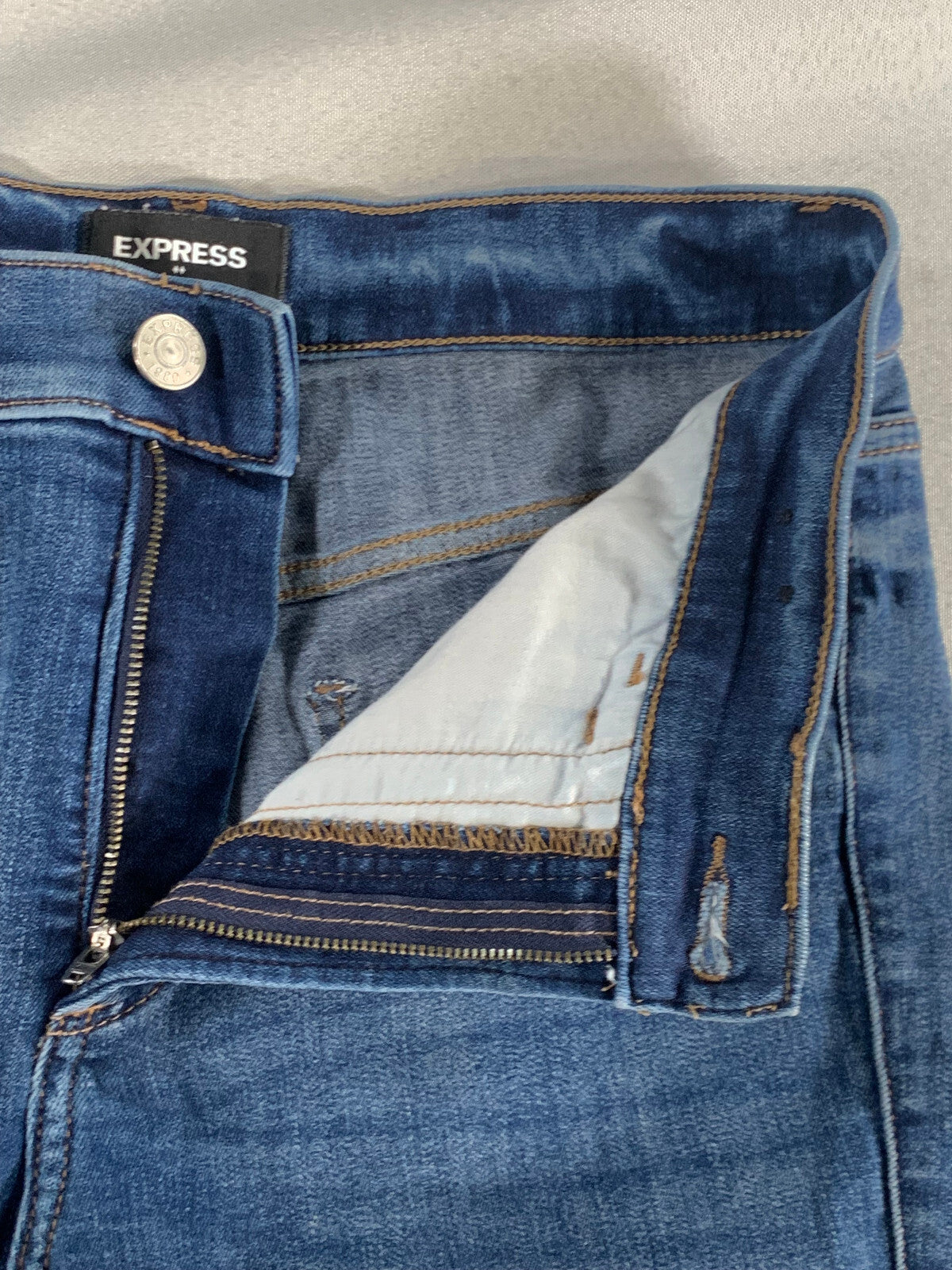 Express Skinny High Rise Ripped Jeans 8R 30x27 Distressed Denim Perfect Blue 15