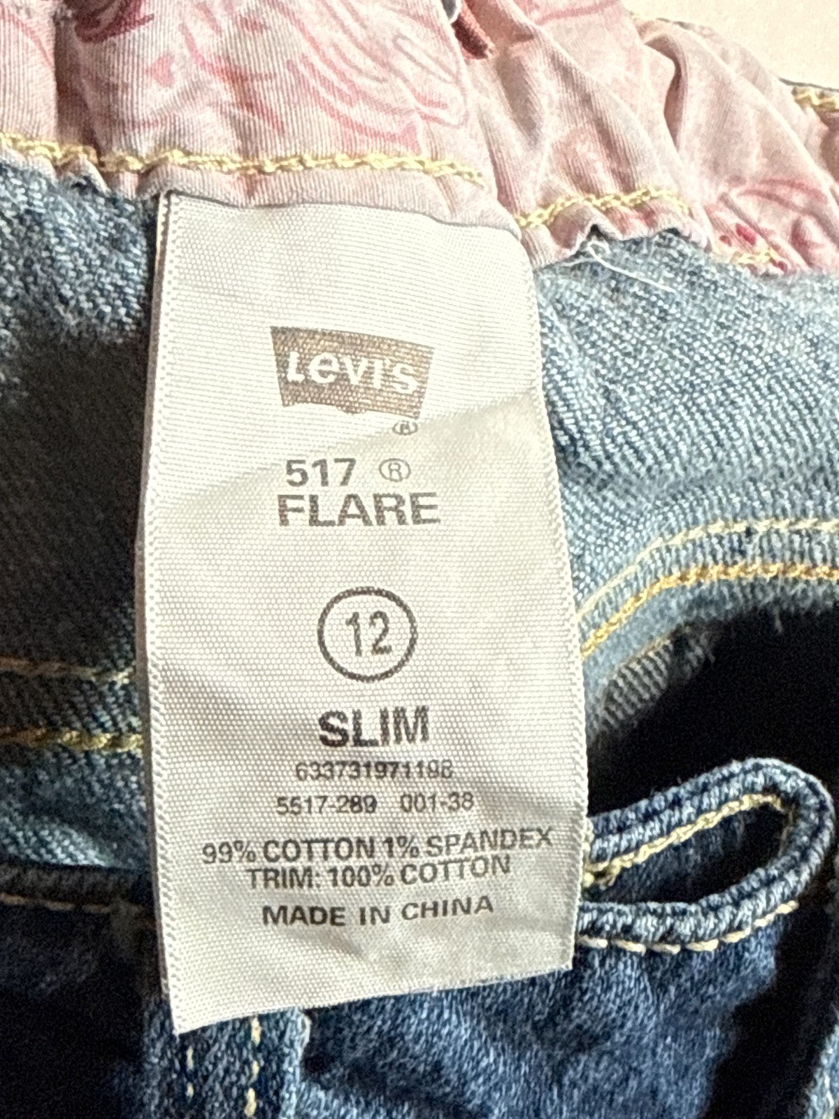Levi's 517 Girls Jeans 12 Slim Flare Stretch Medium Wash Adjustable Waist Denim