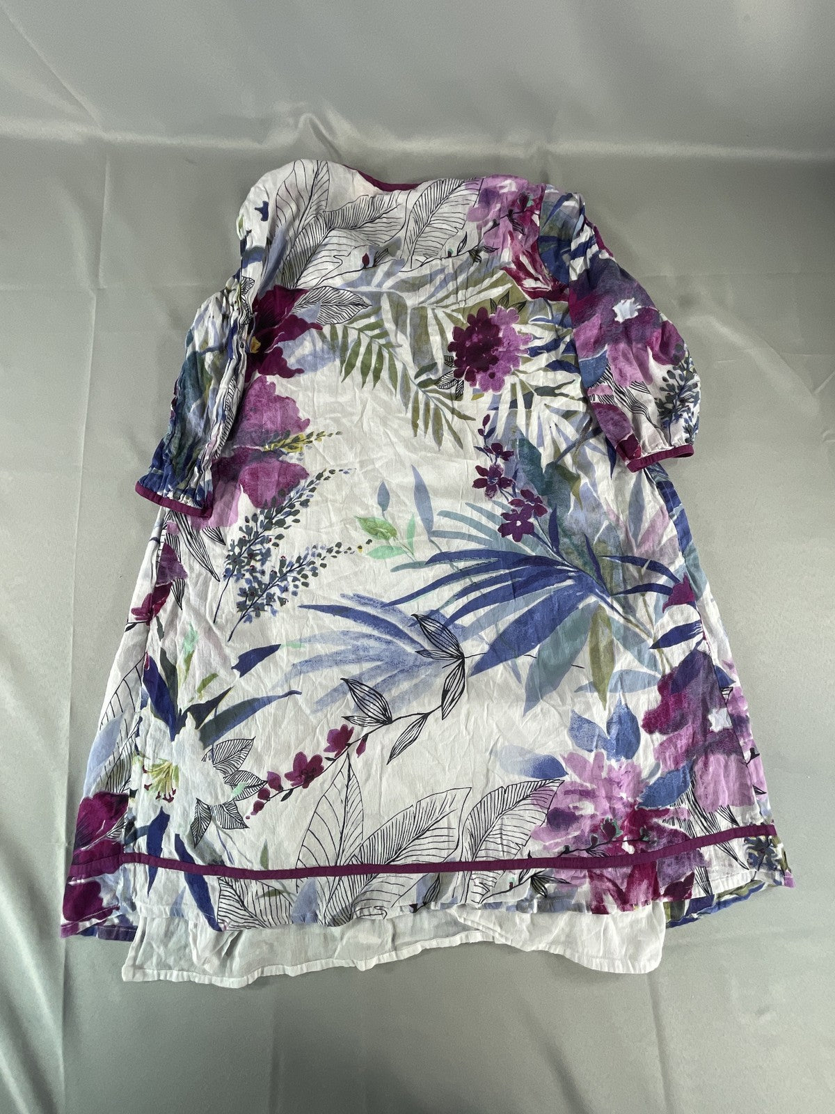 Cera Tunic Top Womens Large Purple Floral Print Pleated Lightweight Blouse Boho