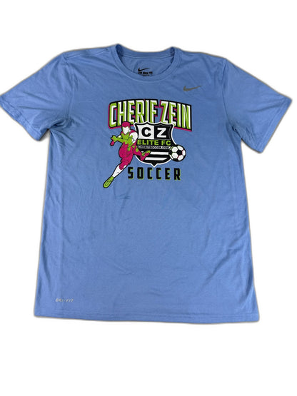 NIKE Cherif Zein Sports Tee M Blue Polyester Athletic Graphic Crewneck