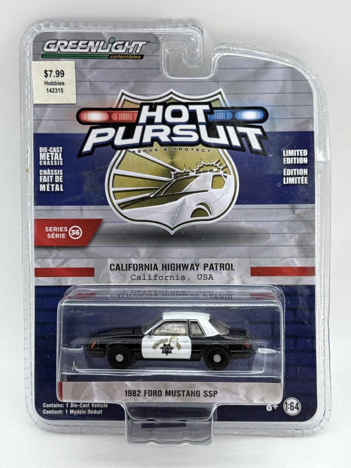 GreenLight Hot Pursuit Ford Mustang Police Car Die Cast Vehicle 1:64 Diecast CHP