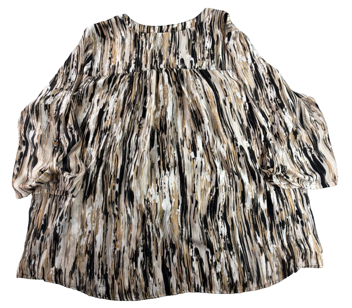 Avenue Women 22/24 Black Tan White Abstract Marble Print Blouse 3/4 Sleeve Top