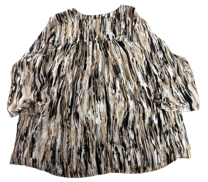 Avenue Women 22/24 Black Tan White Abstract Marble Print Blouse 3/4 Sleeve Top
