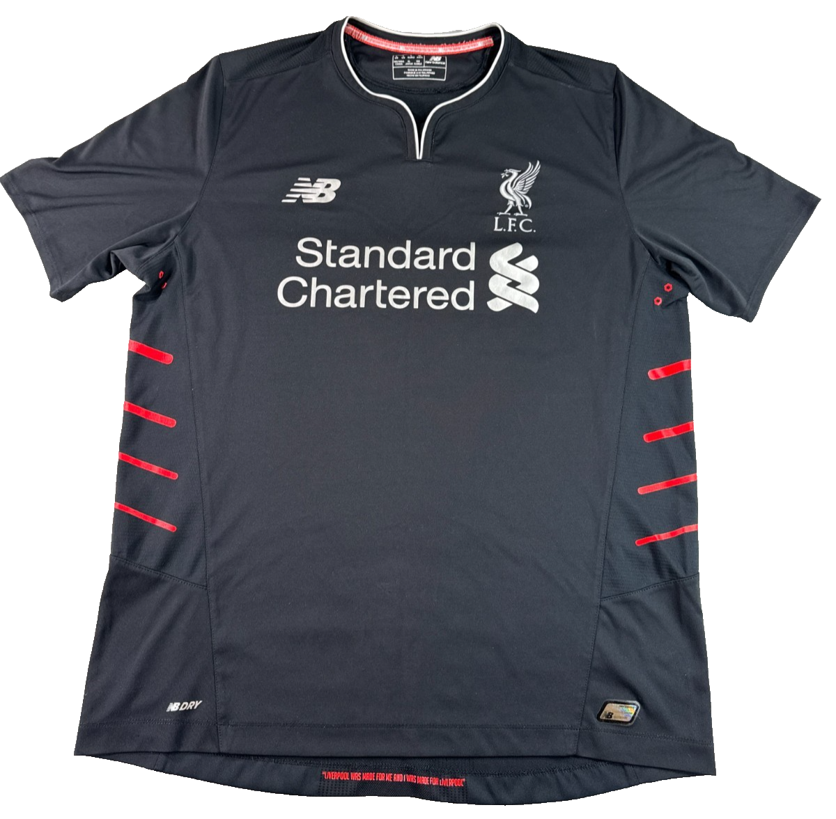 Liverpool FC 2016/17 Away Jersey New Balance L Black Red Soccer Shirt LFC Authnt