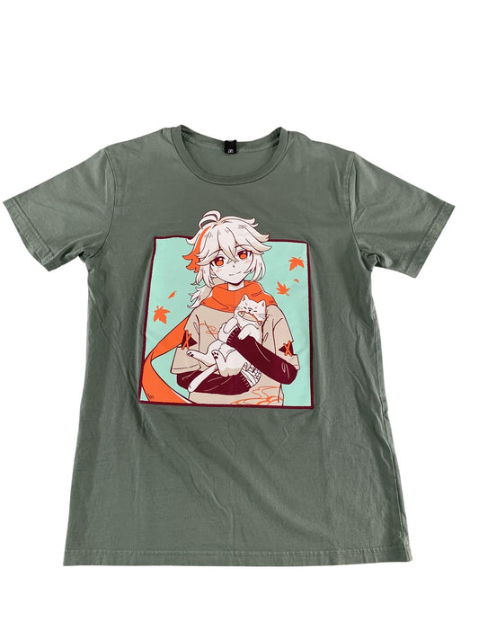 AS Colour Shirt Mens Small Green Anime Cat Graphic Tee T-Shirt Kawaii Manga