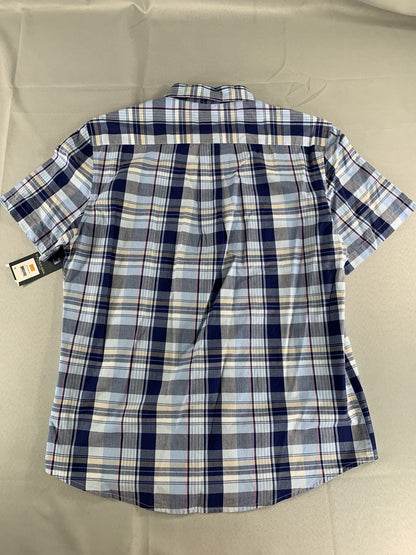 US Polo Assn Shirt Mens Large Blue Plaid Short Sleeve Button Down Casual Pocket
