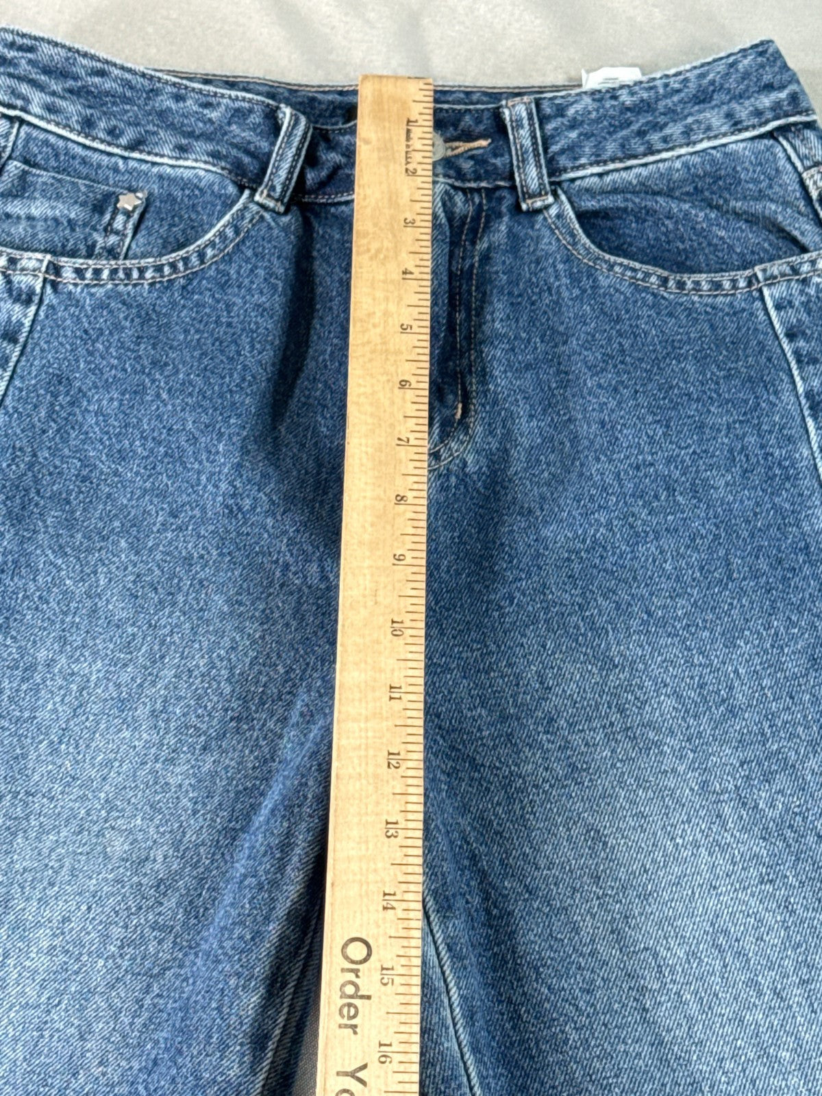 High Waist Wide Leg Jeans Womens S Baggy Frayed Hem Medium Wash Blue Denim SEMIR