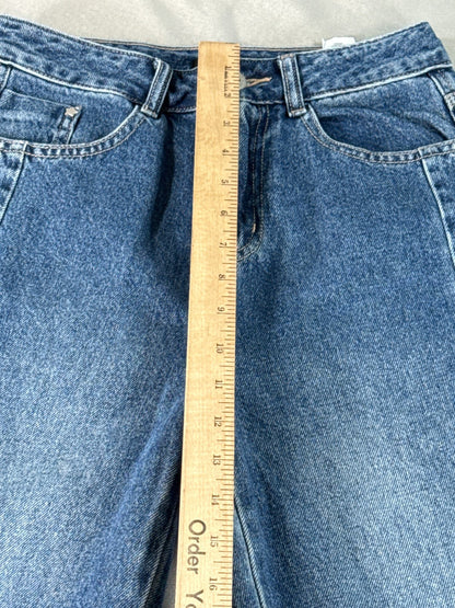 High Waist Wide Leg Jeans Womens S Baggy Frayed Hem Medium Wash Blue Denim SEMIR