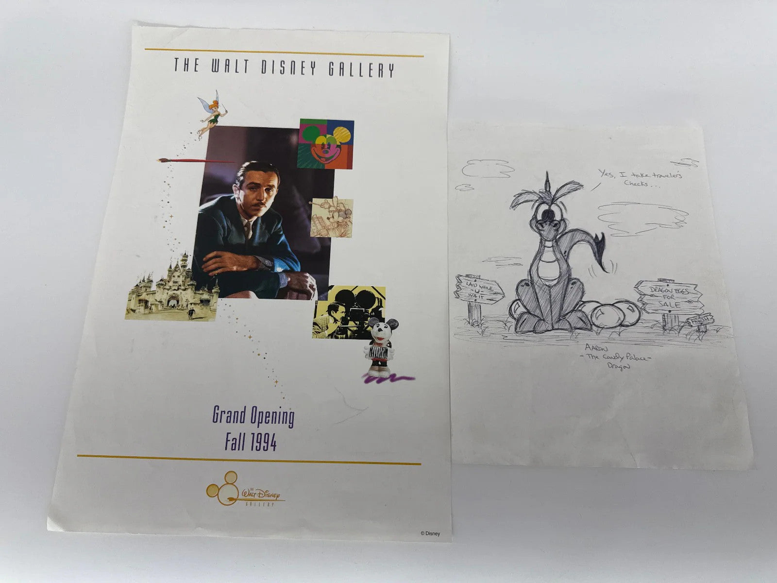 1994 Walt Disney Gallery Grand Opening Brochure Sketch Art Candy Palace Apparel