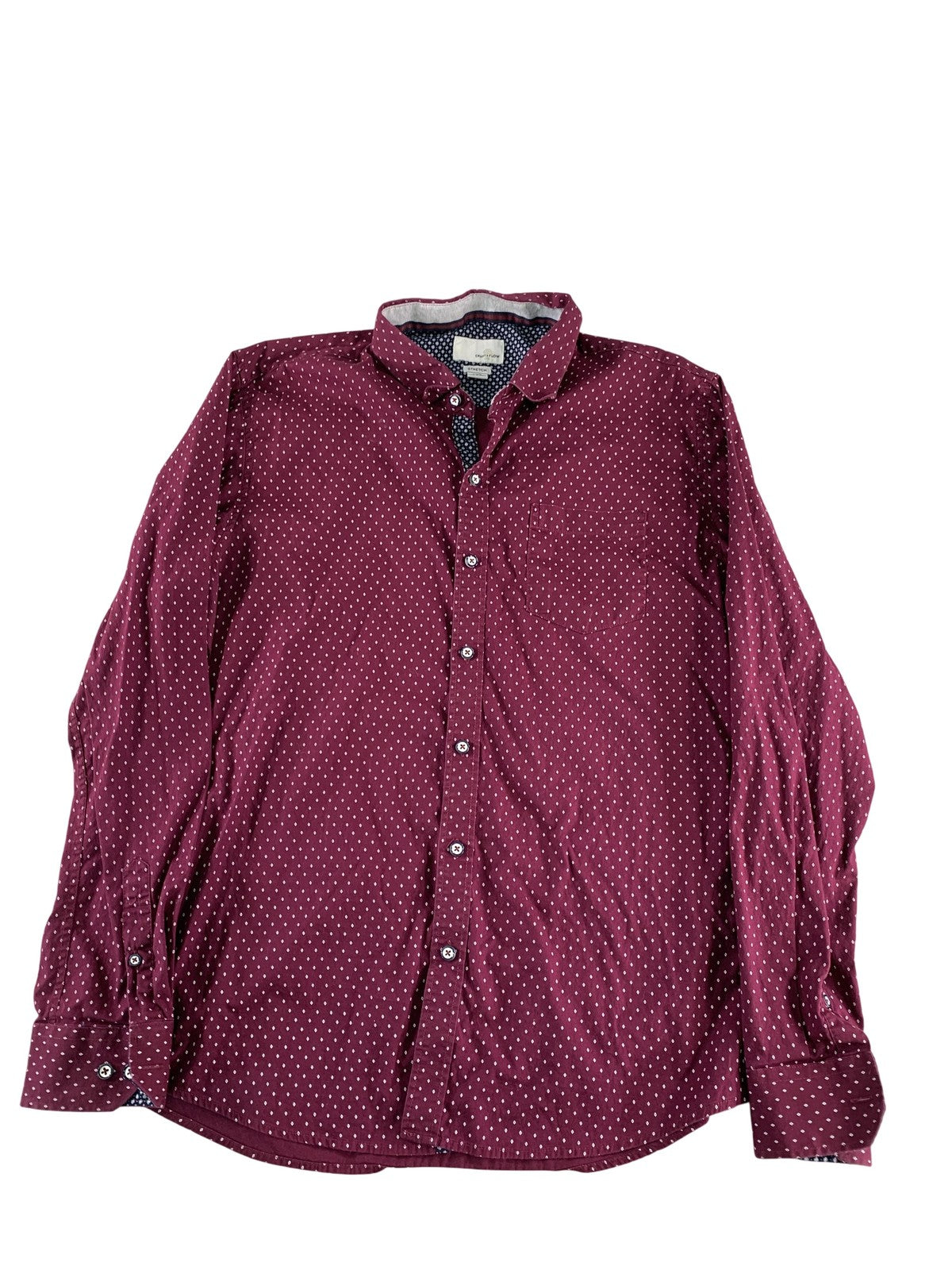 Craft + Flow Shirt Mens Large Cranberry Diamond Print Stretch Button Down LS