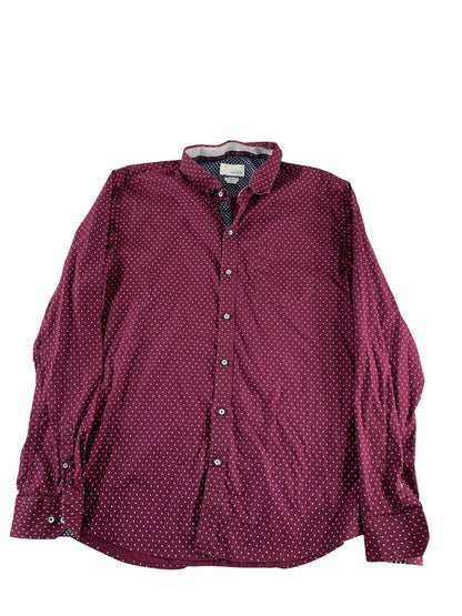 Craft + Flow Shirt Mens Large Cranberry Diamond Print Stretch Button Down LS