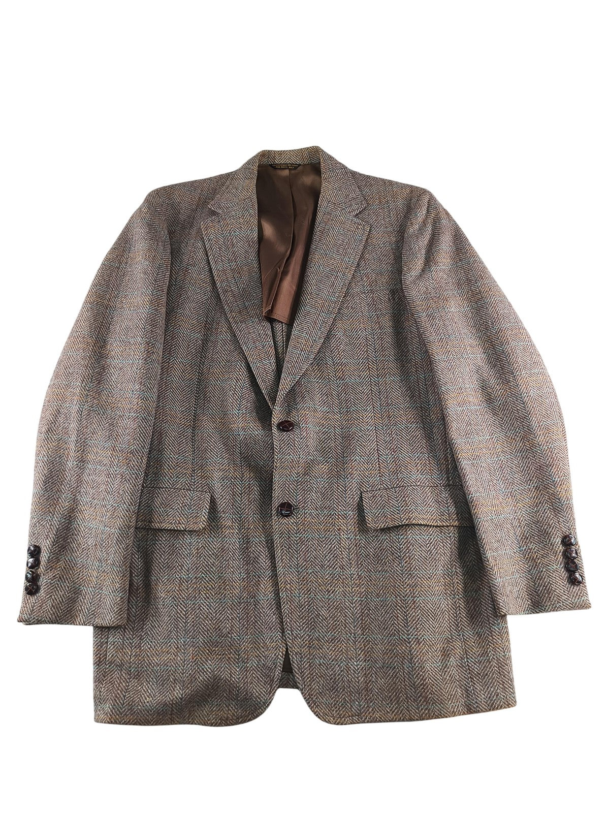 Vintage Evan-Picone Blazer Mens Large Brown Herringbone Wool Tweed Sport Coat
