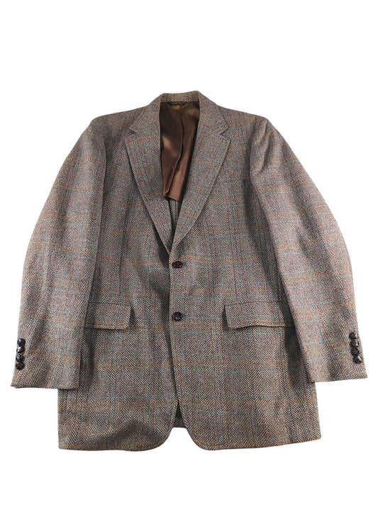 Vintage Evan-Picone Blazer Mens Large Brown Herringbone Wool Tweed Sport Coat