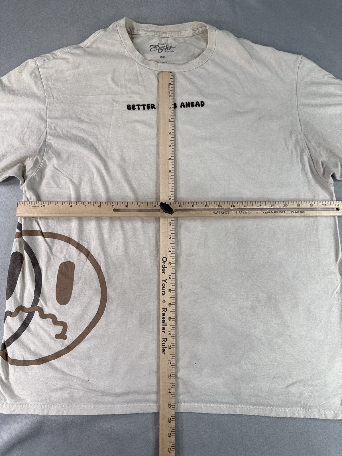 Eighty Eight Brand Smile Face Graphic Tee Streetwear 2XL Beige 100% Cotton