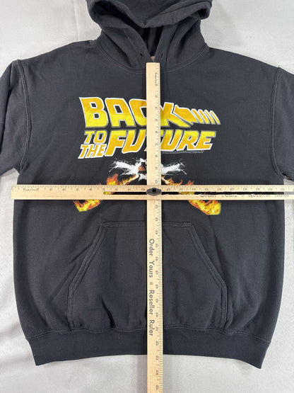 GILDAN Back to the Future Hoodie M Black Cotton Pullover Graphic Long