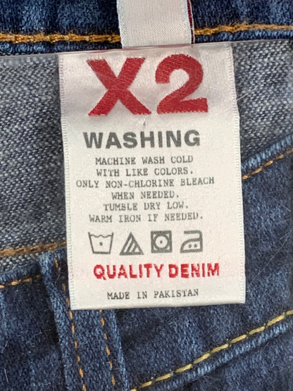 X2 Slim W10 Low Rise Flare Jeans Dark Wash Stretch Bootcut Embroidered Pocket