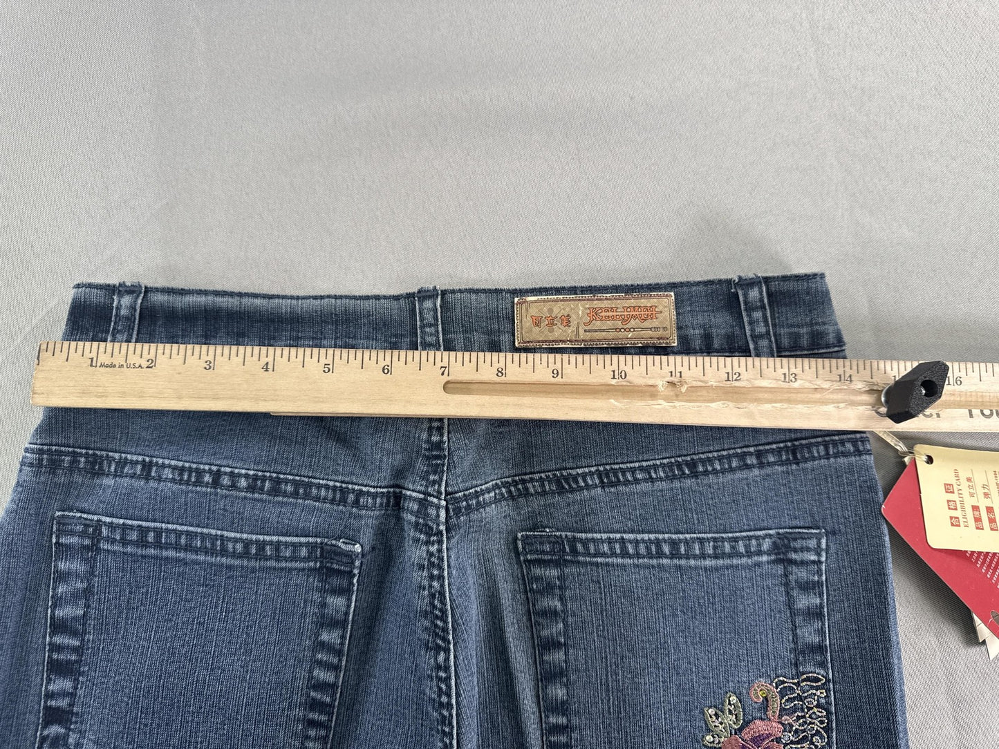Ke Li Mei Jeans Womens Size 30 Blue Embroidered Floral Straight Leg Denim Pants