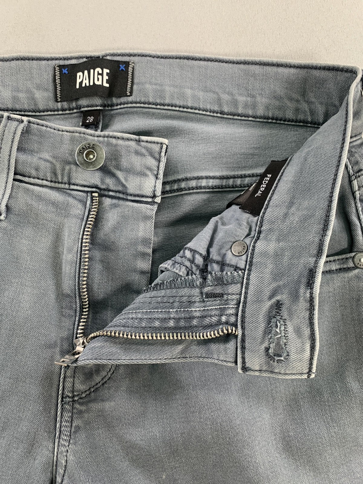 Paige Federal Jeans Mens 31x28 Gray Slim Straight Stretch Denim Pants Casual on