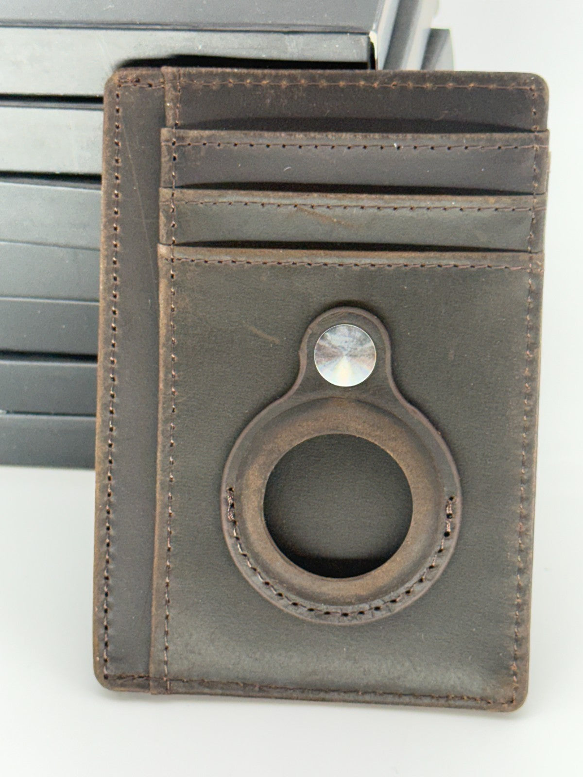Hawanik Leather Wallet AirTag Holder Slim RFID Card Holder Brown Minimalist 817