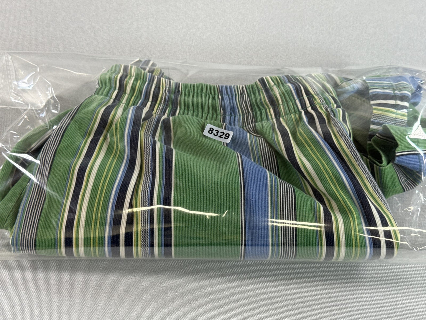 Barneys York Striped Shorts M Green Blue 100% Cotton Relaxed Fit Elastic Waist