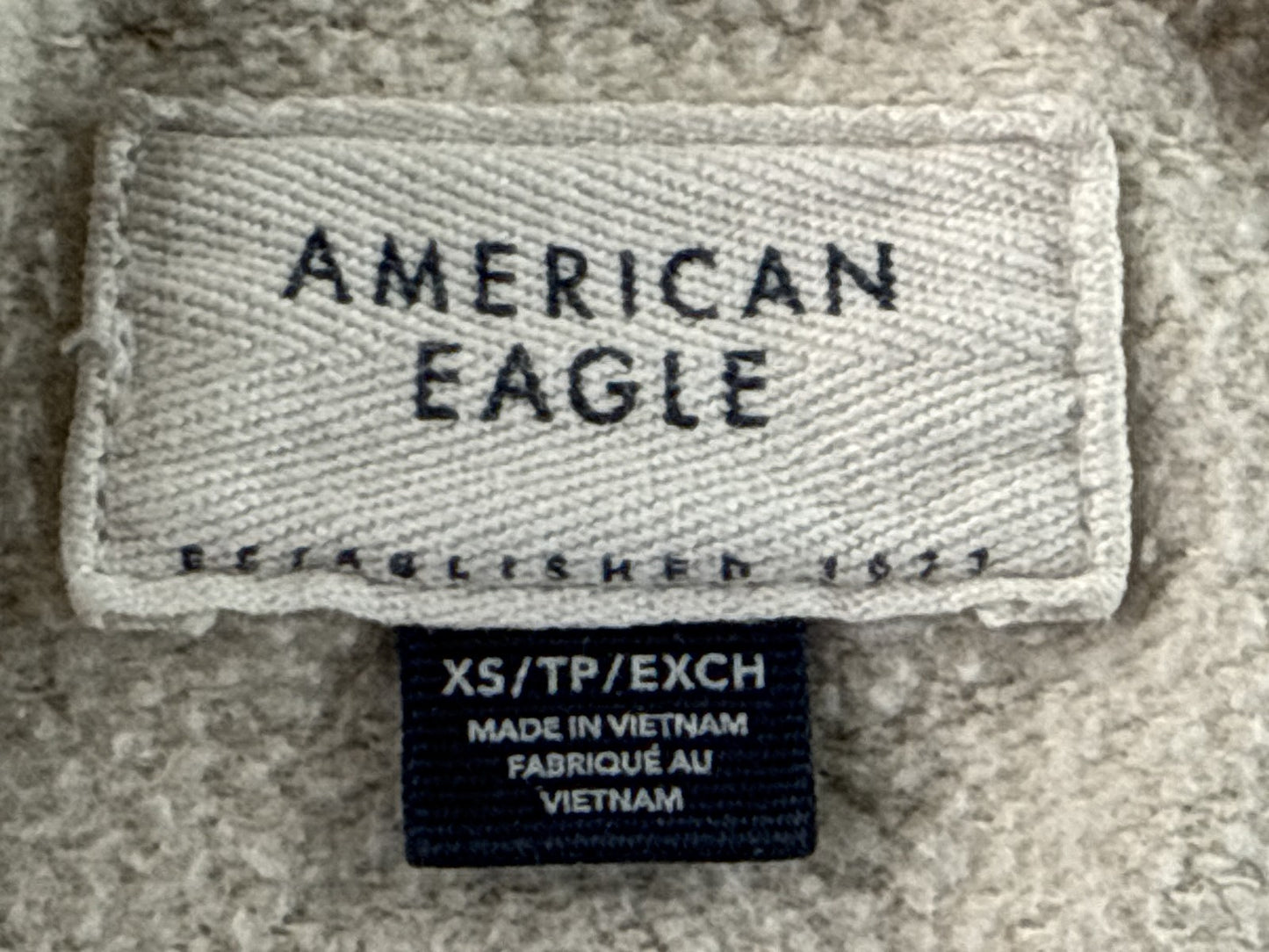 American Eagle Graphic Logo Crewneck XS Sweatshirt Beige Cotton Long Sleeve