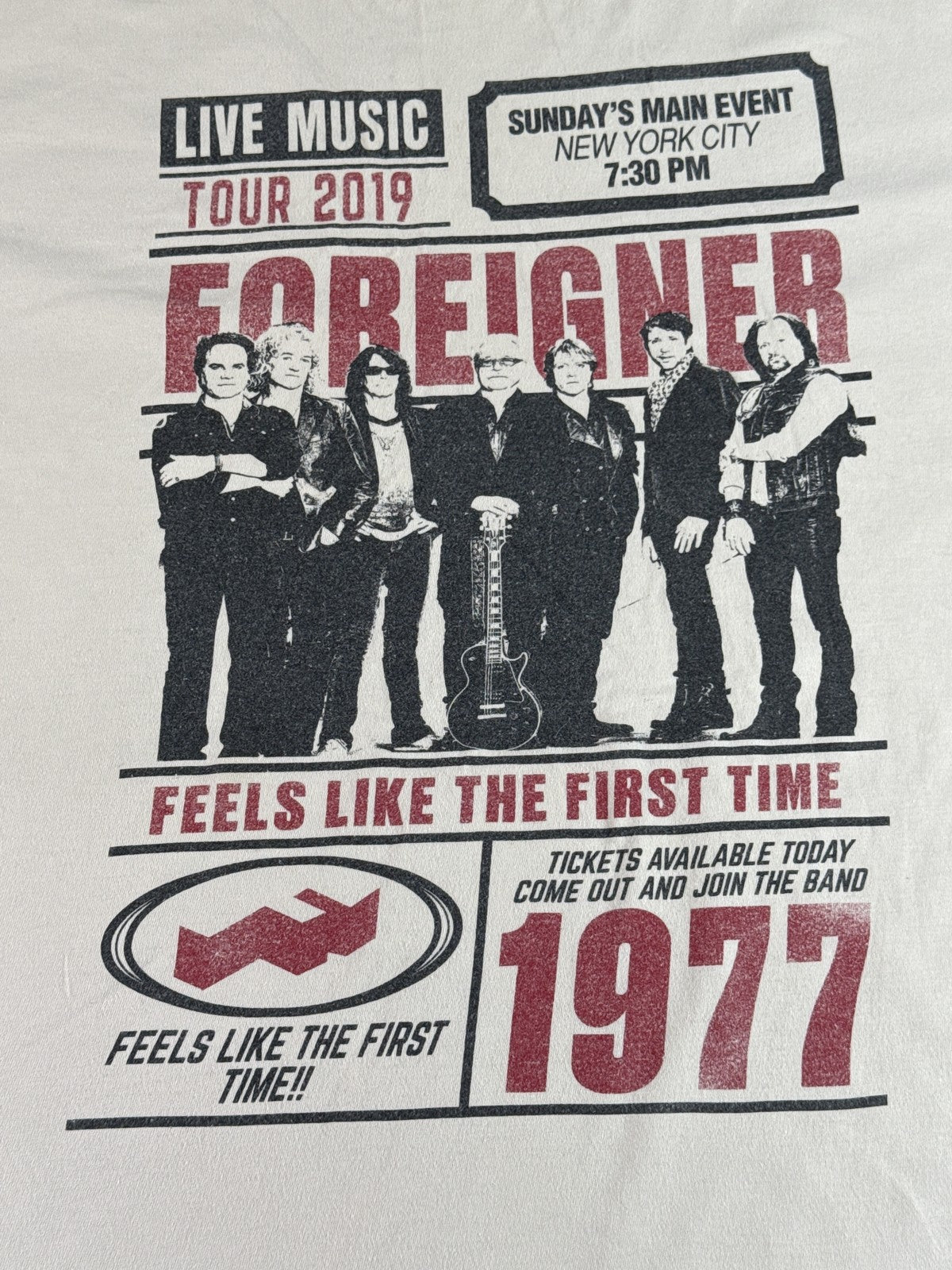 The Thread Shop Foreigner Band Tour Graphic Tee 2X White 100% Cotton Rock