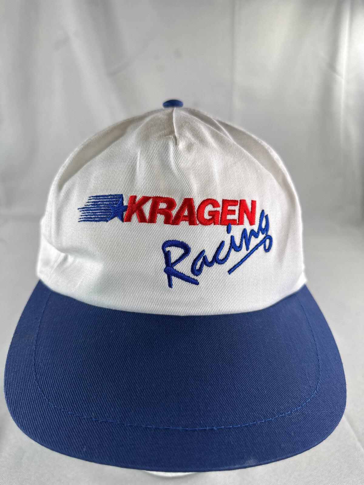 VTG Kragen Racing Snapback Hat White Blue 90s Promo Cap Taiwan Cotton OSFA NWT