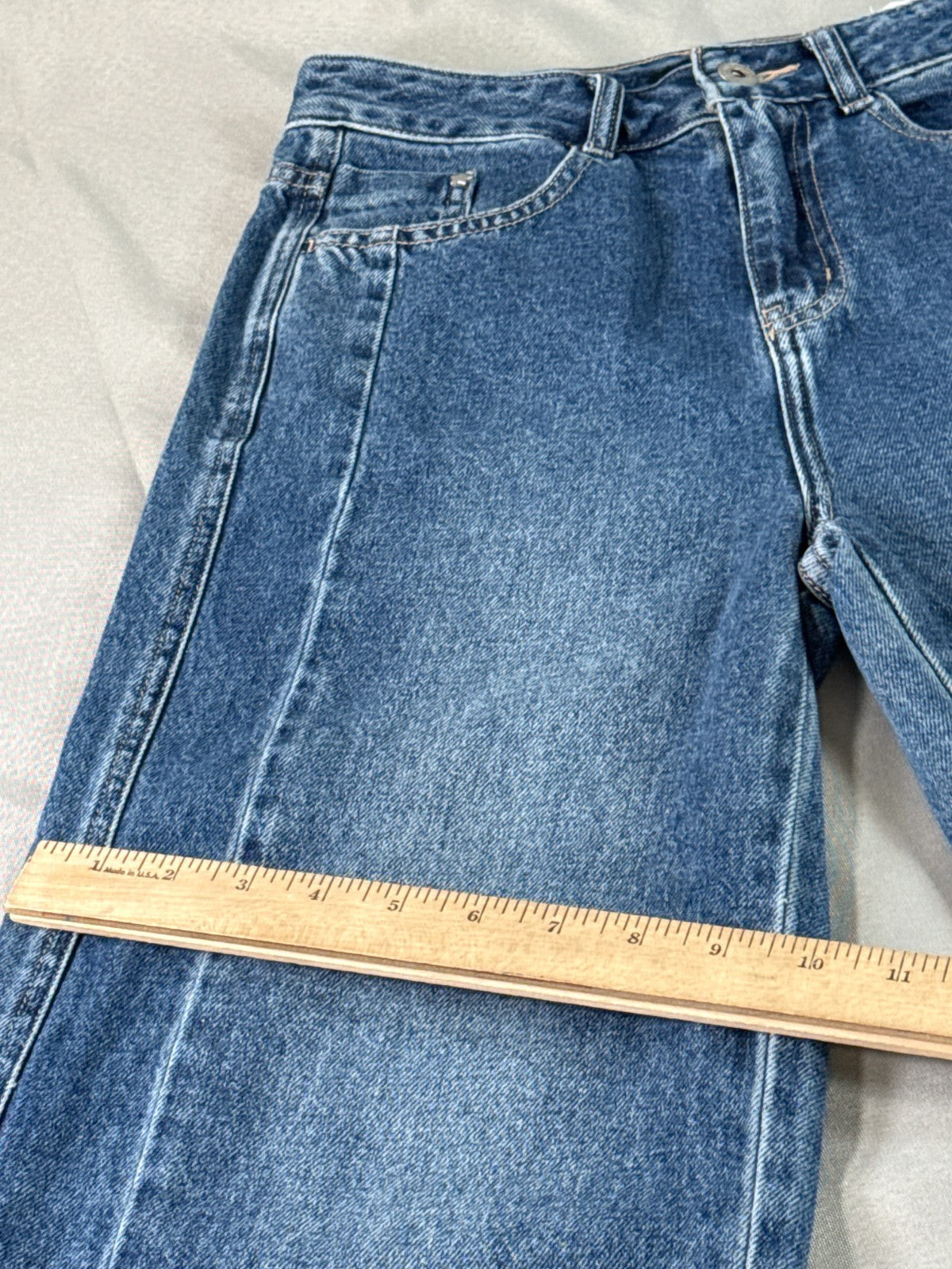High Waist Wide Leg Jeans Womens S Baggy Frayed Hem Medium Wash Blue Denim SEMIR