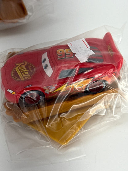 Disney Pixar Cars Lightning McQueen 95 Rusteze Red Toy Car Lot w Base Apparel