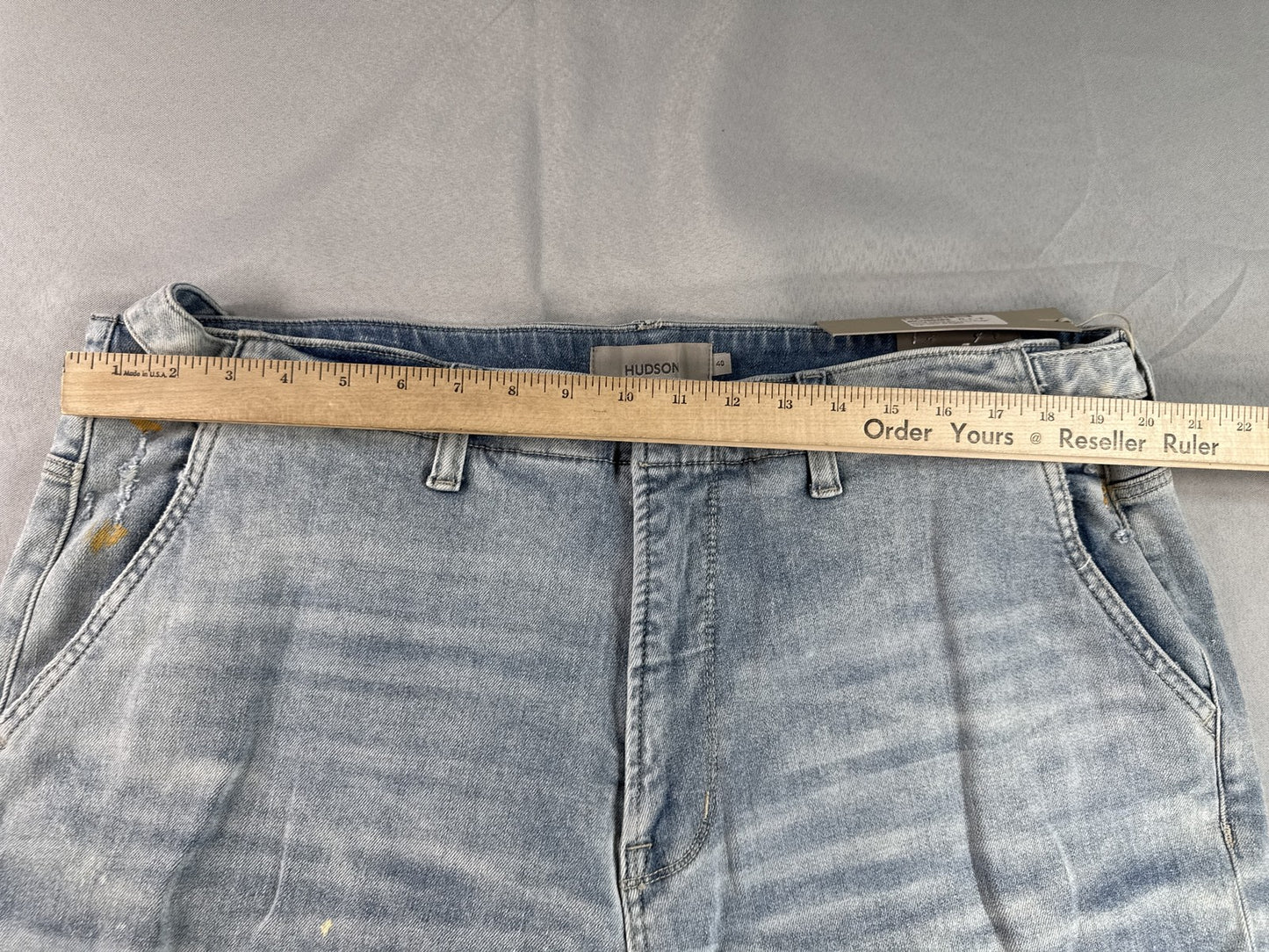Hudson Cargo Pants Mens 40 Light Wash Denim Vintage Paint Splatter Distressed
