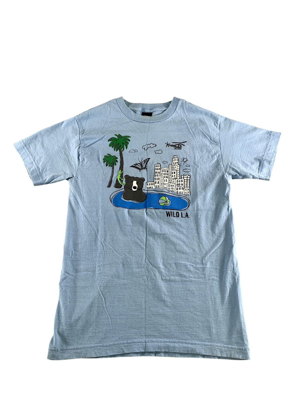 Hanes Shirt Mens Small Blue Wild LA Bear Skyline Graphic T-Shirt Tee California