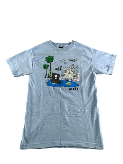 Hanes Shirt Mens Small Blue Wild LA Bear Skyline Graphic T-Shirt Tee California