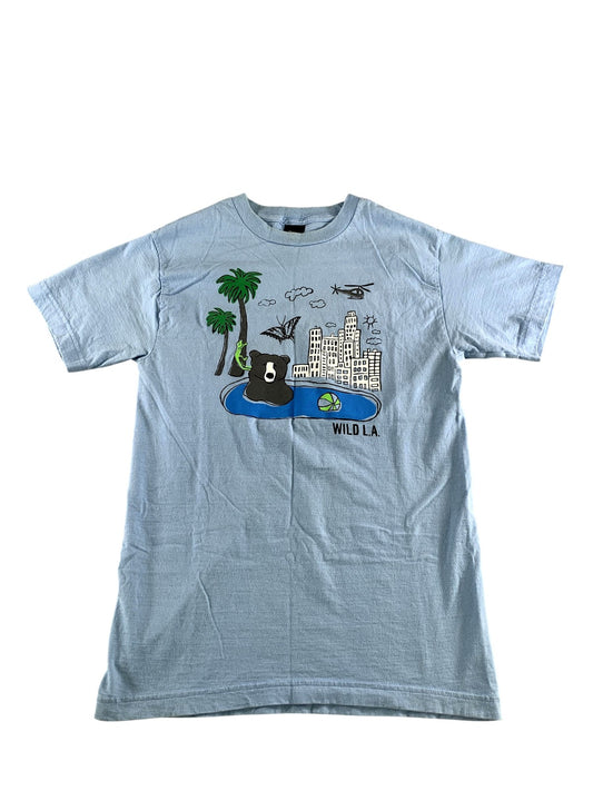 Hanes Shirt Mens Small Blue Wild LA Bear Skyline Graphic T-Shirt Tee California