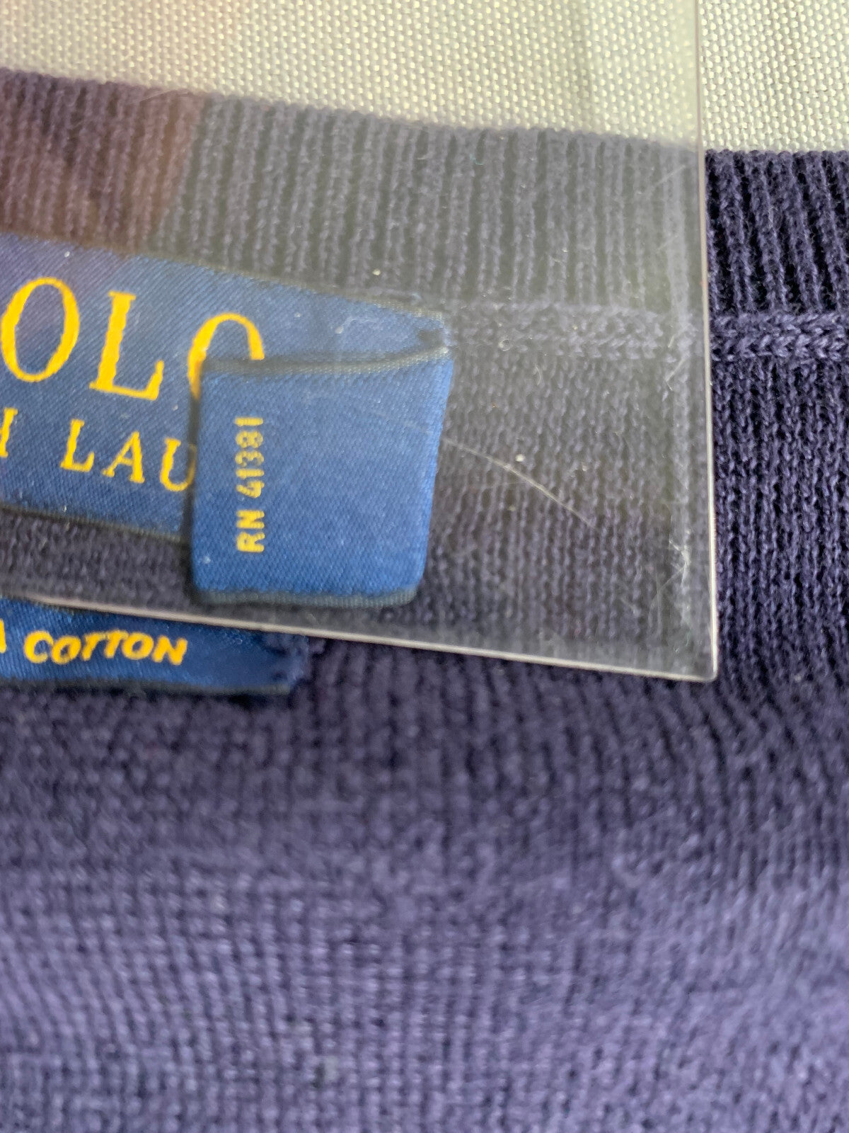 Polo Ralph Lauren V Neck Sweater L Navy Blue Pima Cotton Pullover Pony Logo 133