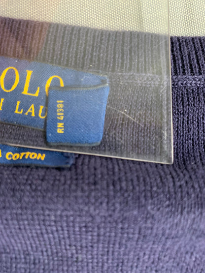 Polo Ralph Lauren V Neck Sweater L Navy Blue Pima Cotton Pullover Pony Logo 133