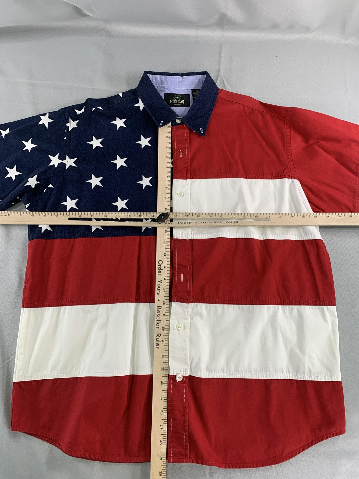 RedHead Shirt Mens XL Short Sleeve American Flag Stars Stripes Button Down NWT